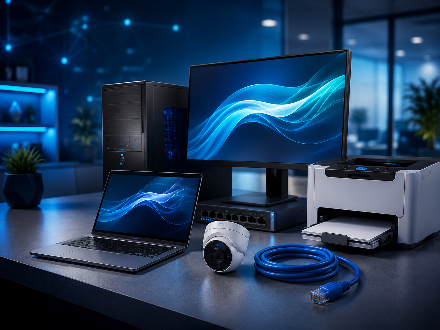 Modern laptop and technology workspace